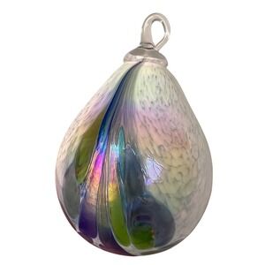 Hand Blown Art Glass Teardrop Ornament Oil Slick Iridescent Rainbow Suncatcher